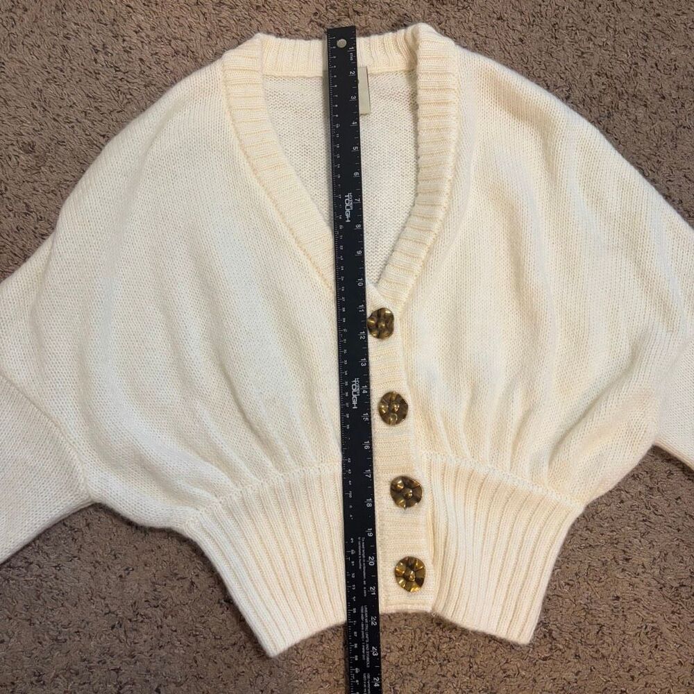 Farm Rio Ribbed Goldtone-Buttoned Cardigan Off White Size S - Picture 13 of 13